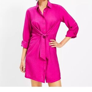 Loft Fuchsia Tie-Front Shirt Dress